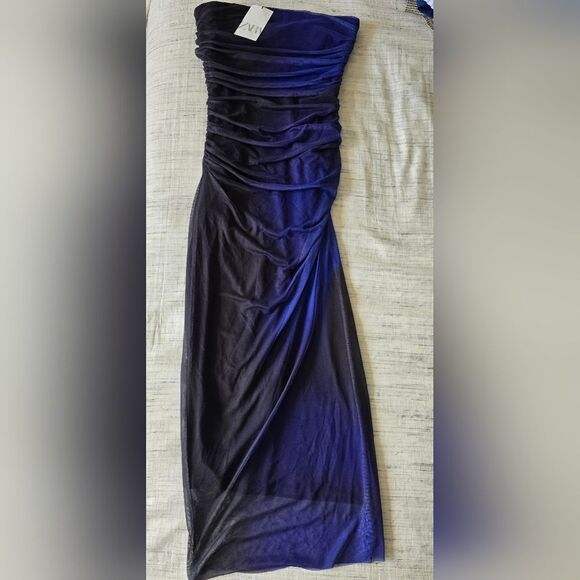 NWT Zara Strapless Indigo and Black Asymmetrical Dress - Picture 5 of 6
